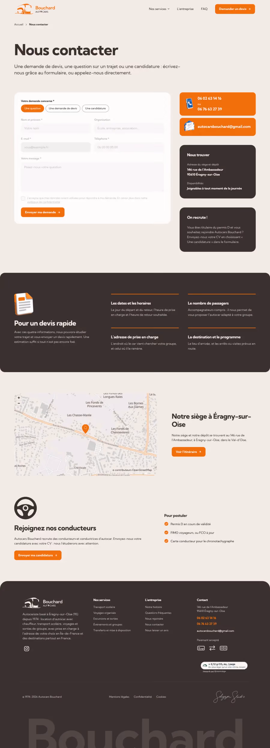 Site Autocars Bouchard, page contact