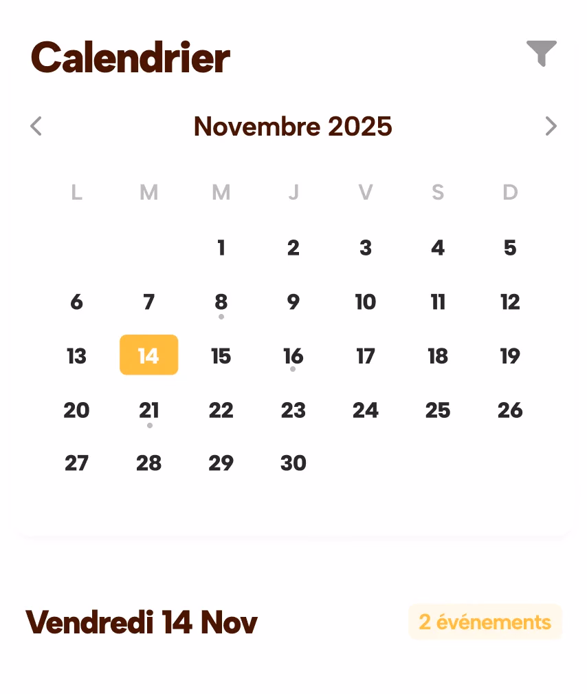 Le calendrier des événements