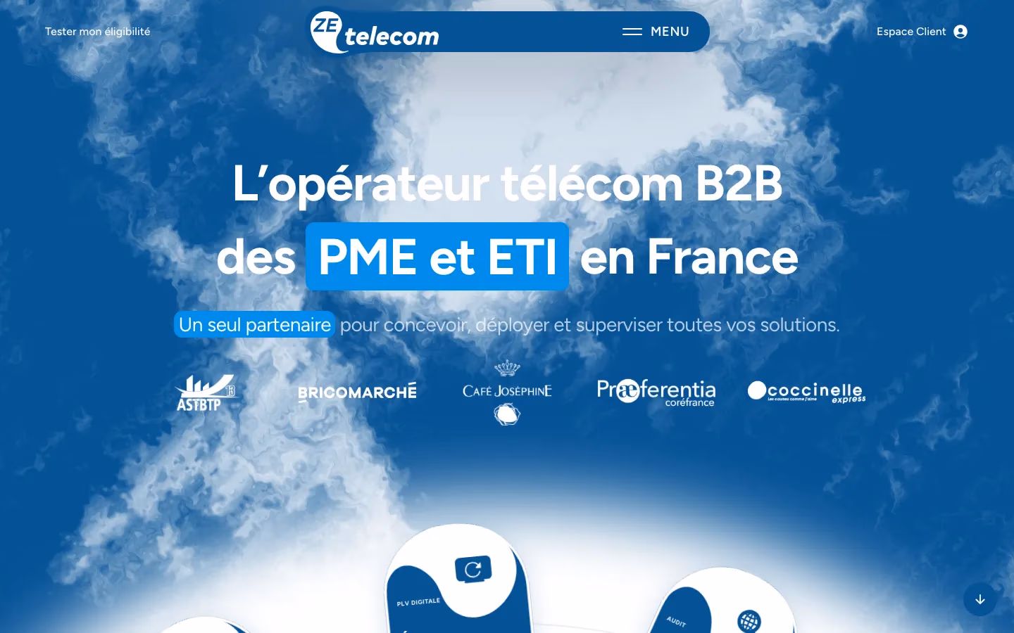 L’accueil du nouveau site de ZEtelecom, avec le bouton Tester mon éligibilité en haut à gauche