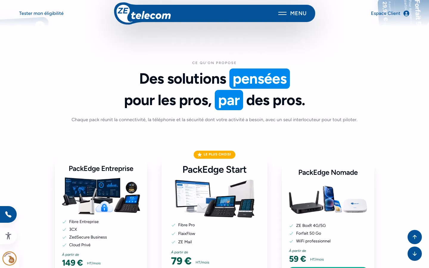 Les trois PackEdges de ZEtelecom, Entreprise, Start et Nomade