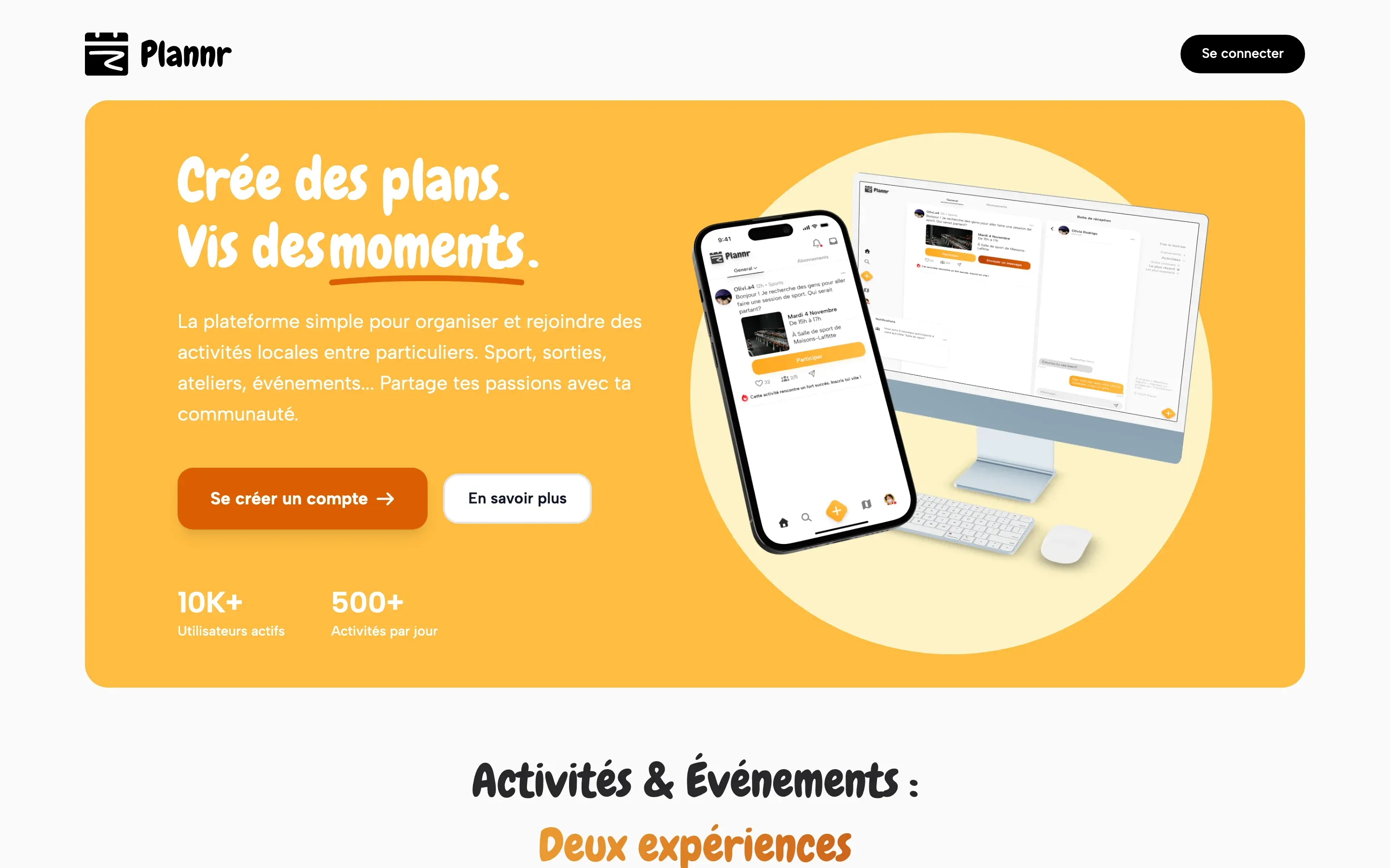 Accueil de l’application Plannr