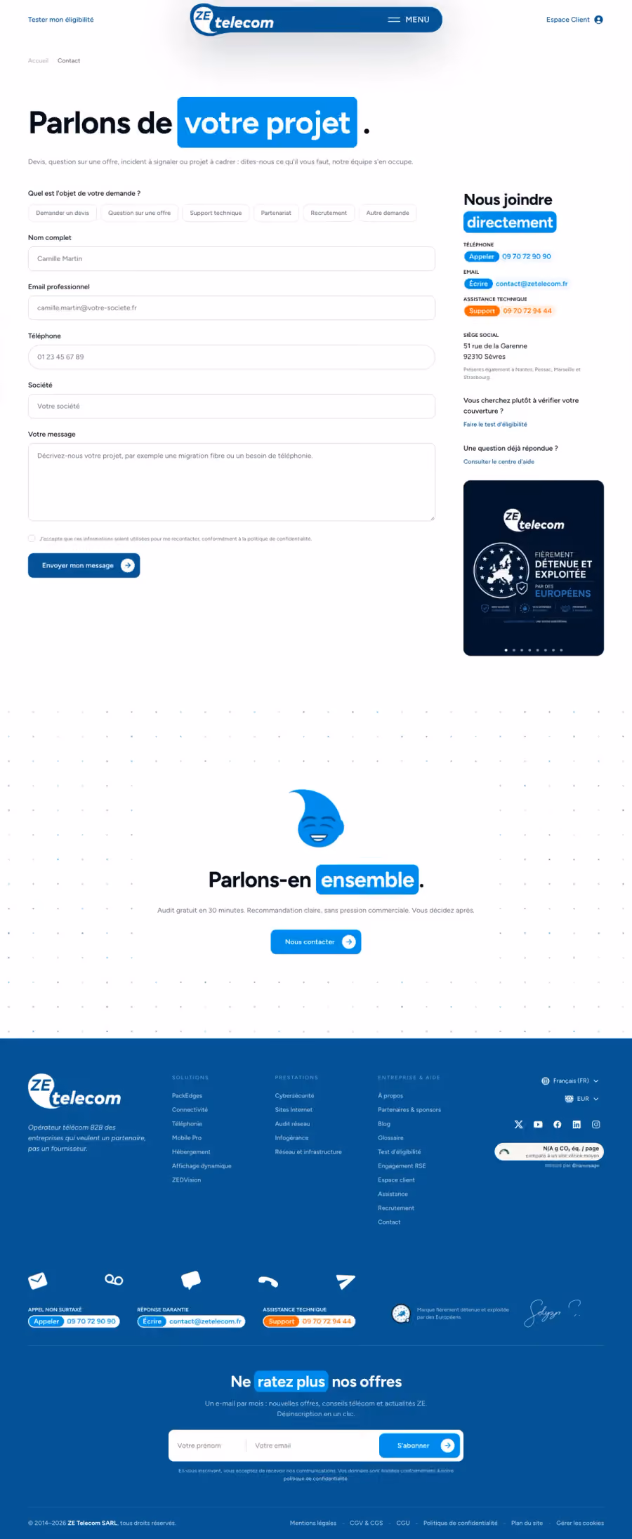 Site ZEtelecom, page contact